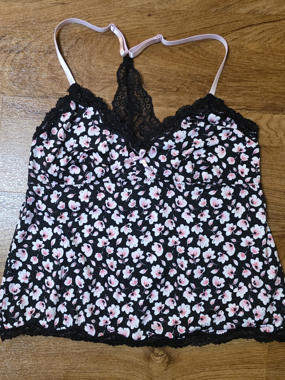 Marilyn Monroe Black & Pink Floral Lace Trim Cami